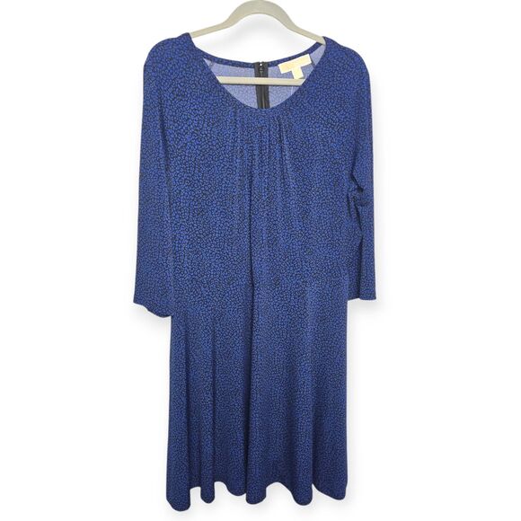 NWT MICHAEL Michael Kors Size 1X Blue Black Animal Print Slinky Dress Midi - Picture 1 of 3
